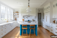 Elevate Your White Kitchen with a Chic Blue Island