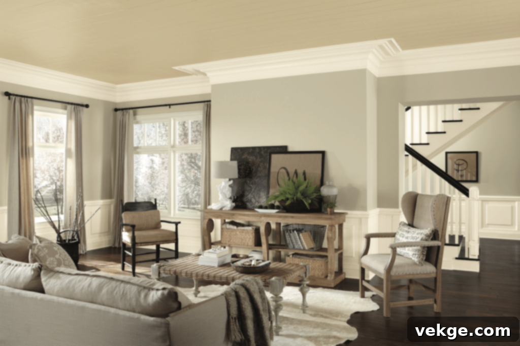 Soft gray wall color with a hint of blue undertones, adding a calming touch to the room.