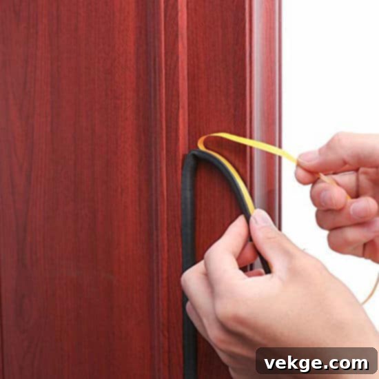 Weather stripping applied to a door frame, showing effective sealing against drafts and heat