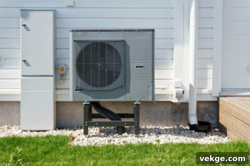Outdoor unit of a modern heat pump system, providing efficient cooling and heating