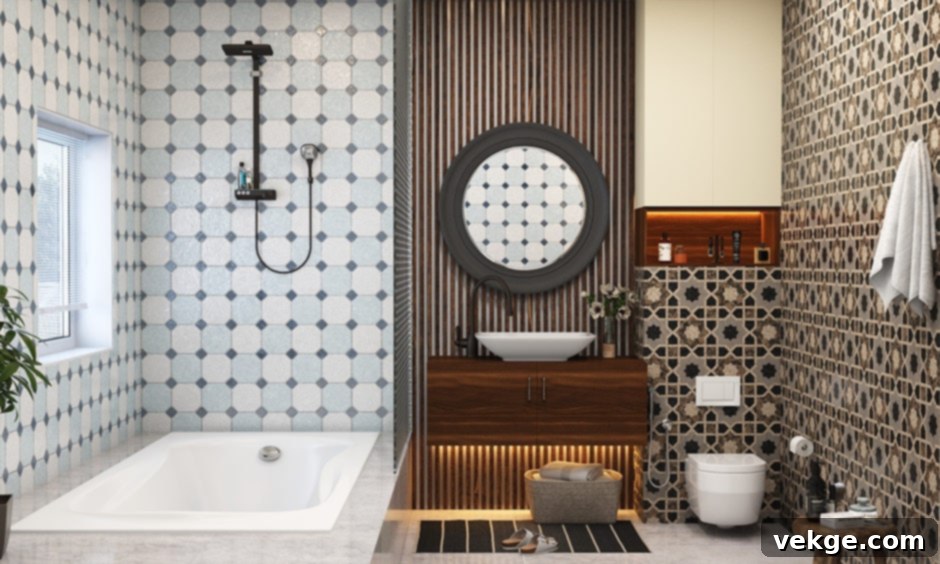 Modern bathroom with a spacious walk-in shower, suggesting a cool and refreshing experience