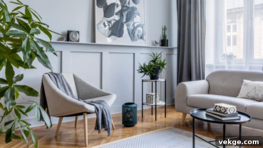 Bright and airy Scandinavian living room with light colors