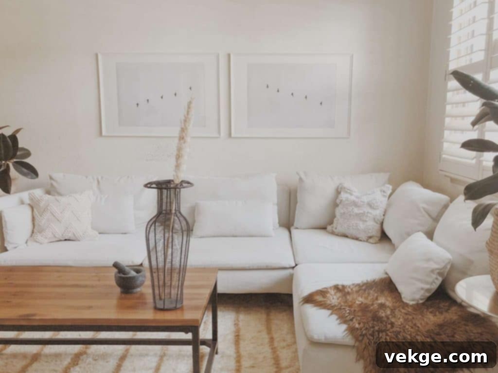 Clean and decluttered Scandinavian living room with minimalist decor