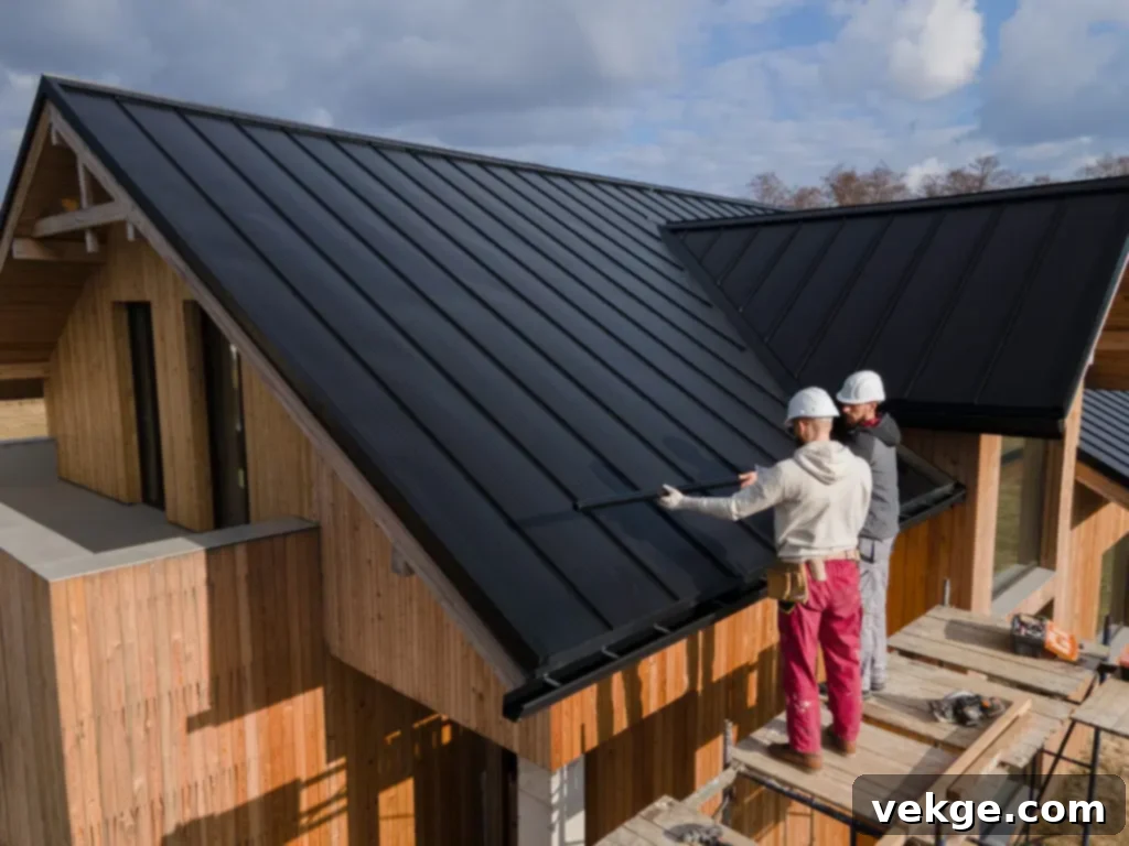 Professional roofing team working on a new roof installation, emphasizing safety and expertise