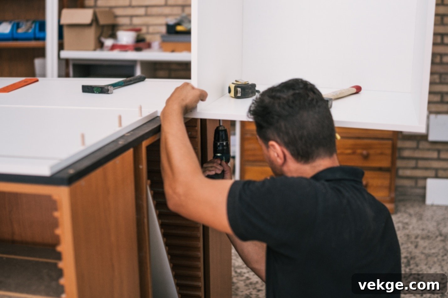 Kitchen with newly refaced cabinets, featuring modern white doors and new hardware.