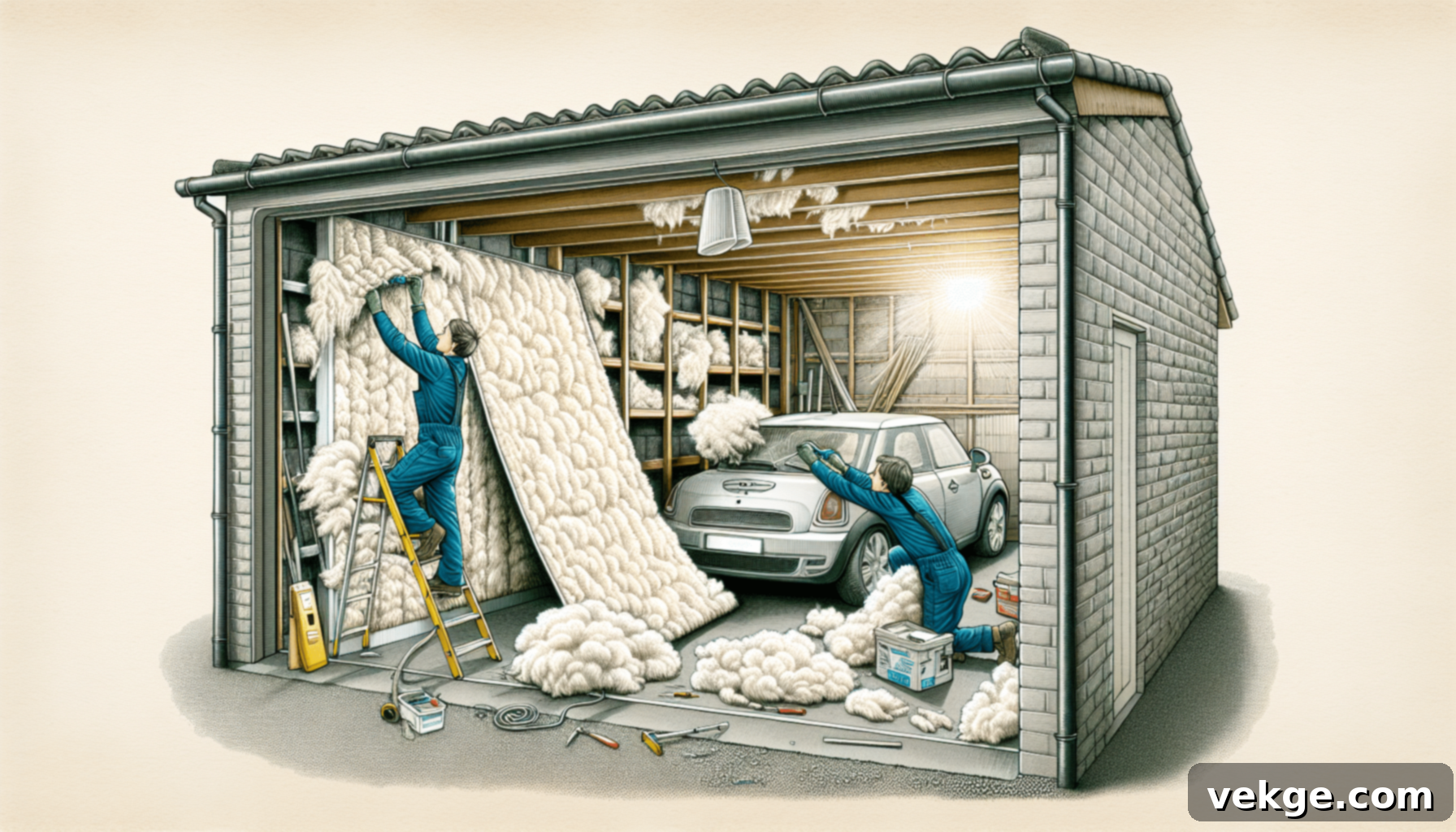 Illustration of garage insulation installation