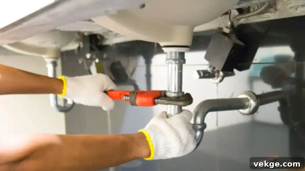 Schedule Professional Inspections and Maintenance: A plumber inspecting pipes.
