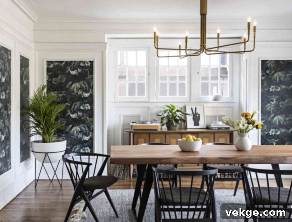 Styling tips for a picture-perfect dining room, including area rugs, lighting, centerpieces, and mixed seating