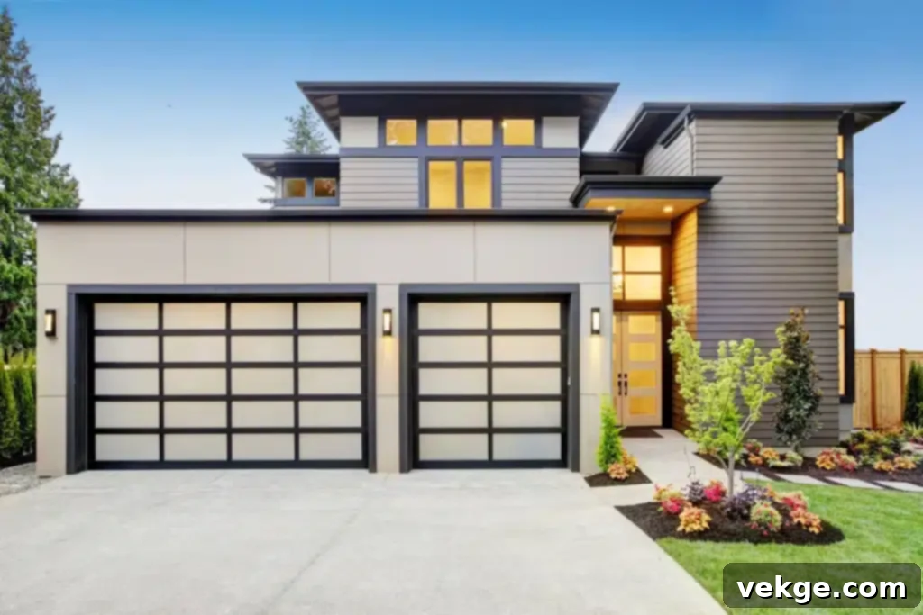 Sleek Aluminum Garage Door with Frosted Glass Panels
