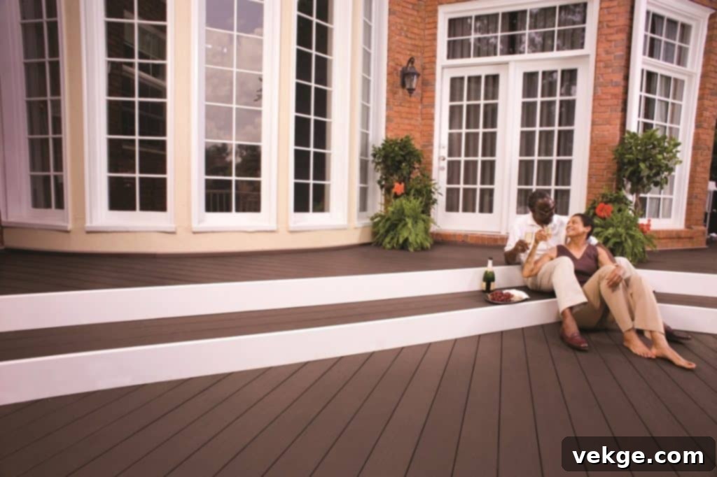 A beautiful wooden deck with outdoor furniture, suggesting a good home investment.