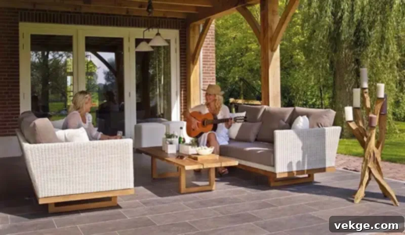 An inviting patio with comfortable seating, a good home investment.