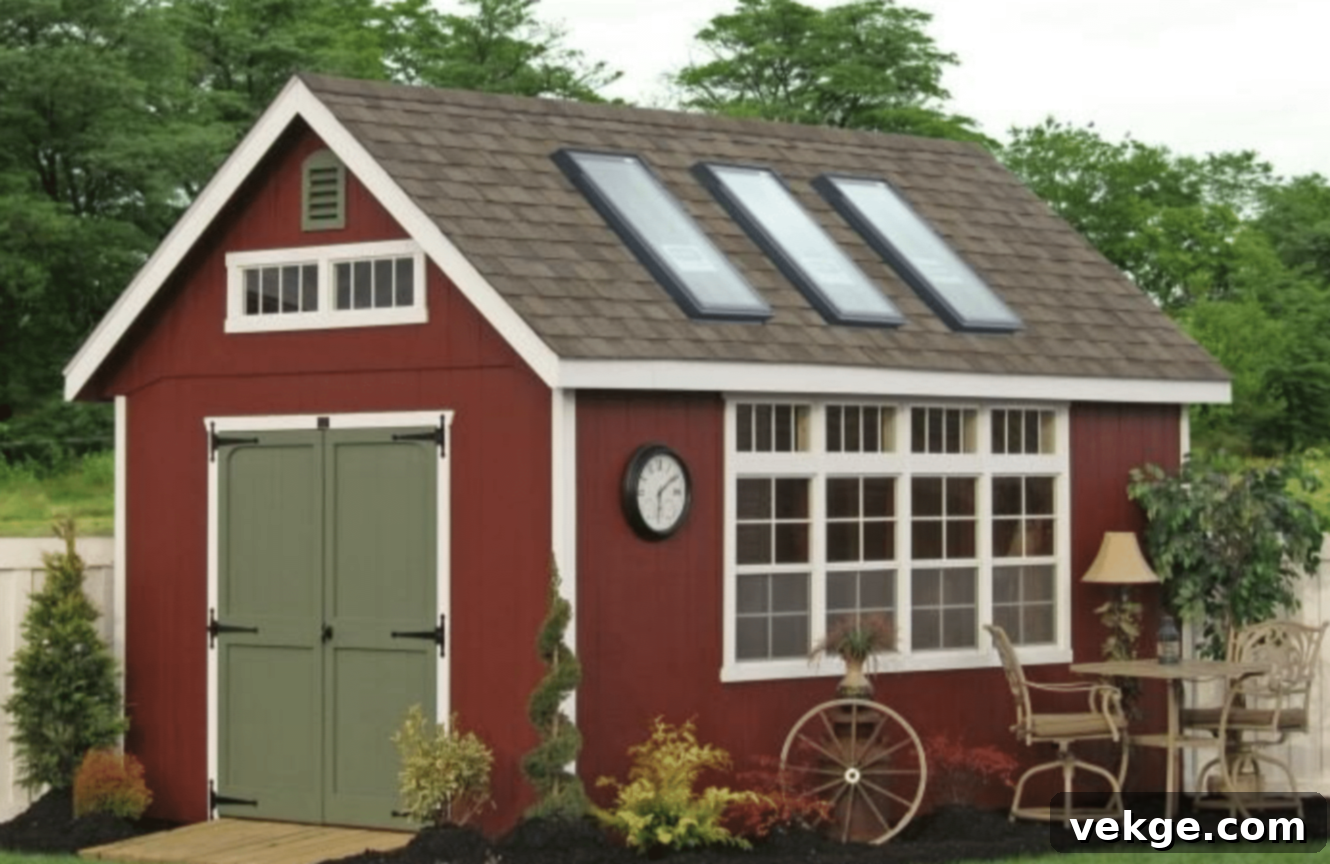 A beautifully organized potting shed with plants, gardening tools, and natural light streaming in, serving as a dedicated hobby space.
