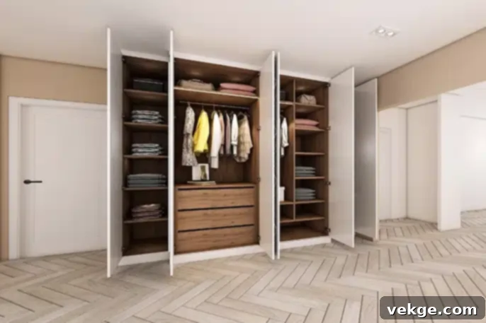 Custom wardrobes perfectly tailored to fit unique room spaces, showcasing efficiency and design, maximizing every inch.