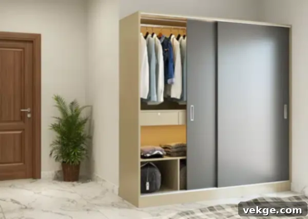 Affordable custom wardrobe design with a focus on functionality and smart material choices, appealing to budget-conscious homeowners for their storage needs.