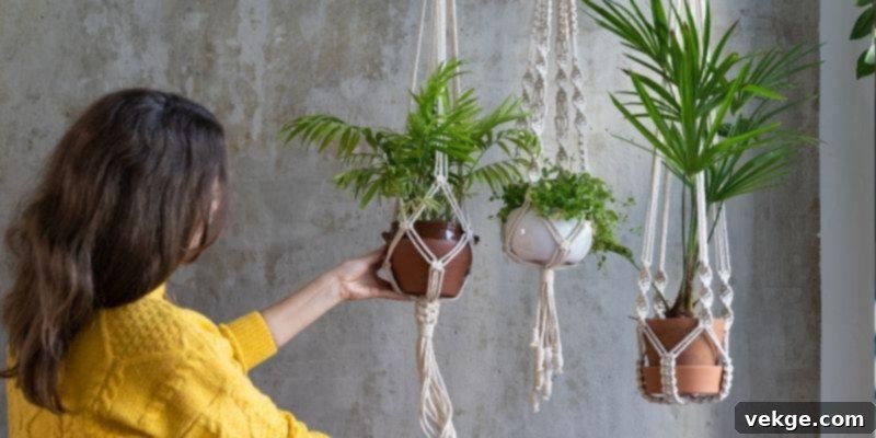 Intricate Macrame Wall Hangings adding bohemian texture to a living room