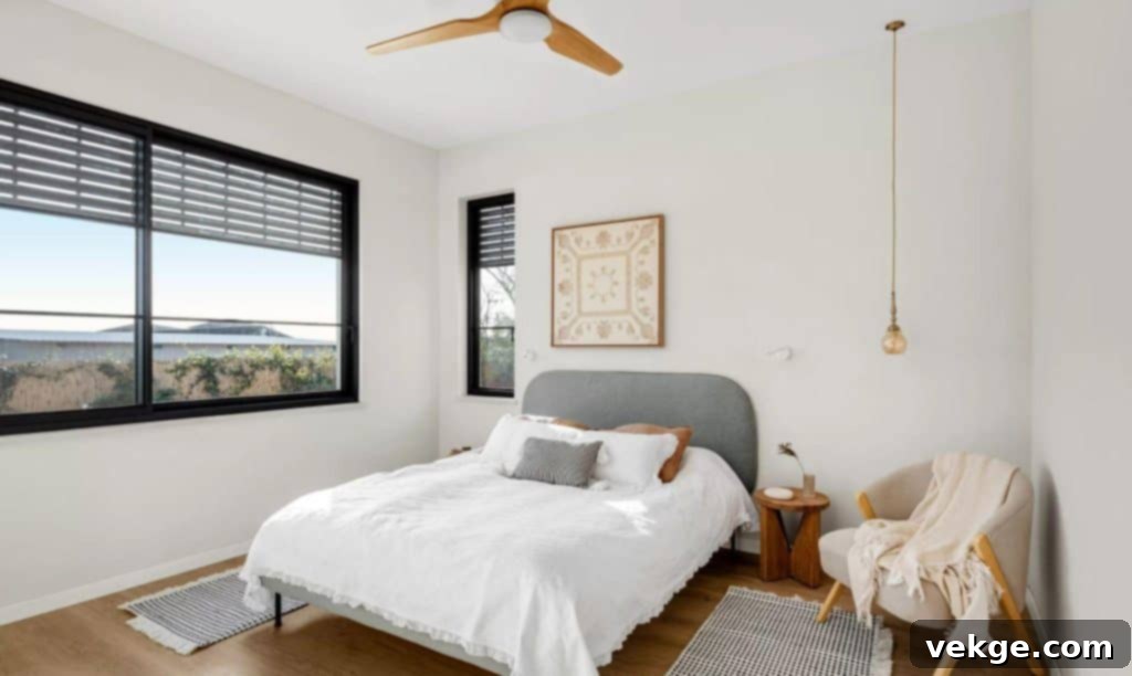 Stylish Ceiling Fan with wooden blades enhancing a boho-chic living space