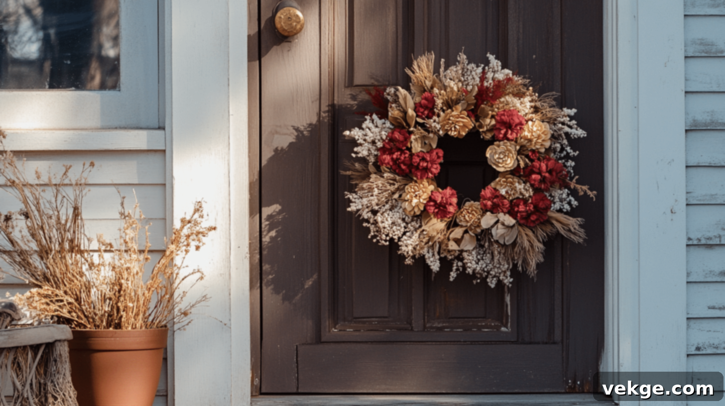 Adorn a Modern Porch with a Dried Flower Wreath for Winter