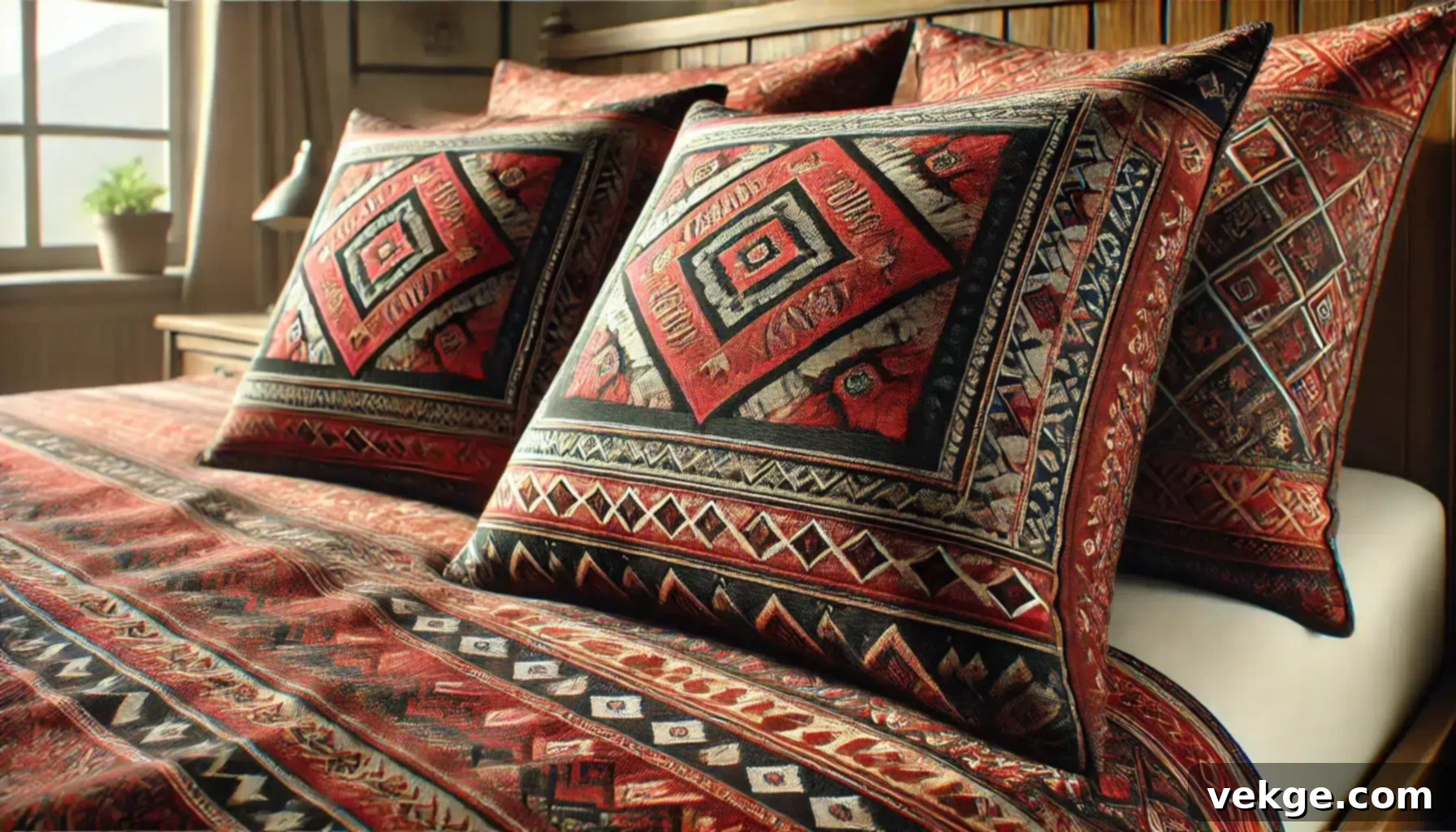 Rustic Ruby Red and Black Pillow Sham with Flange