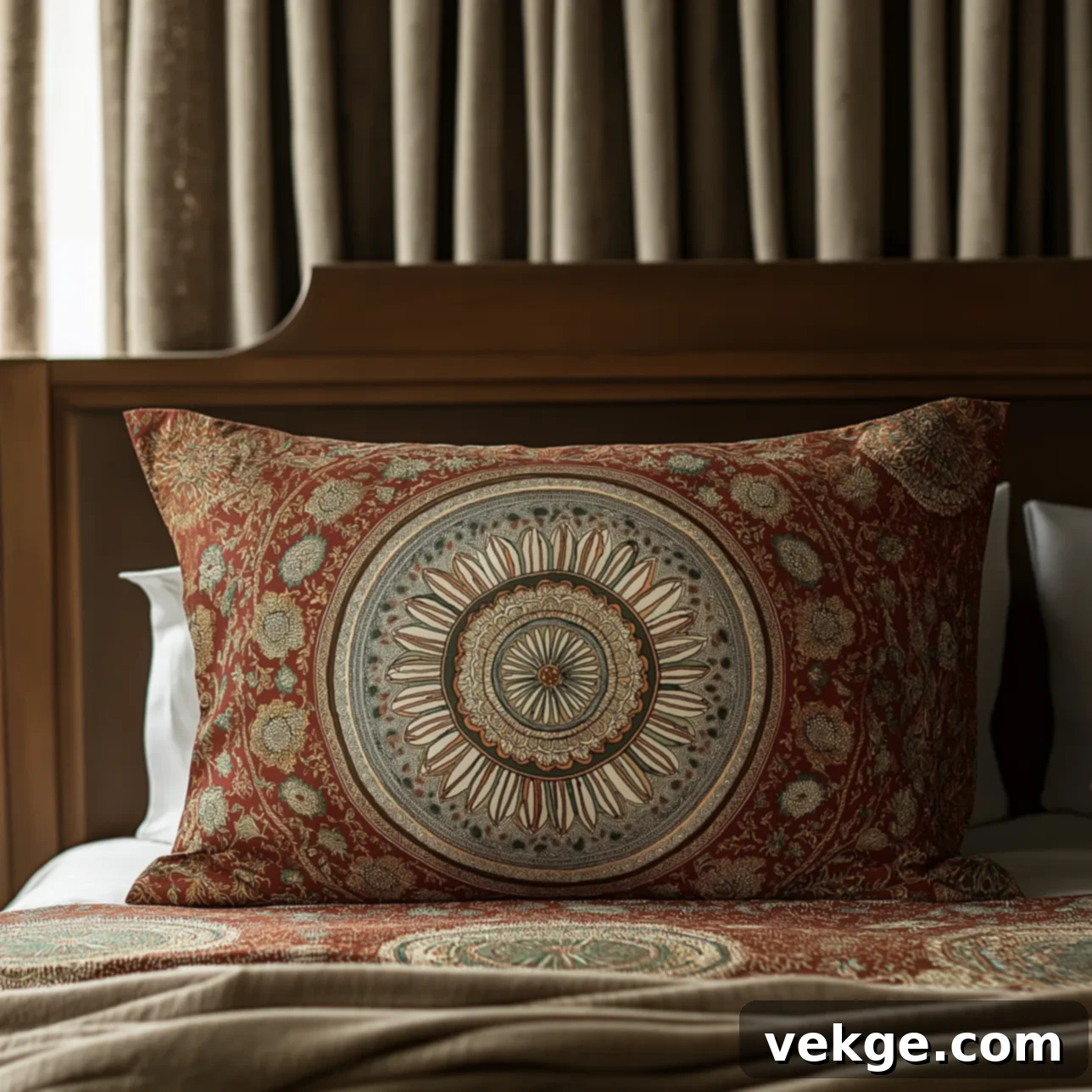 Sunburst Delight Red Mandala Print Pillow Sham