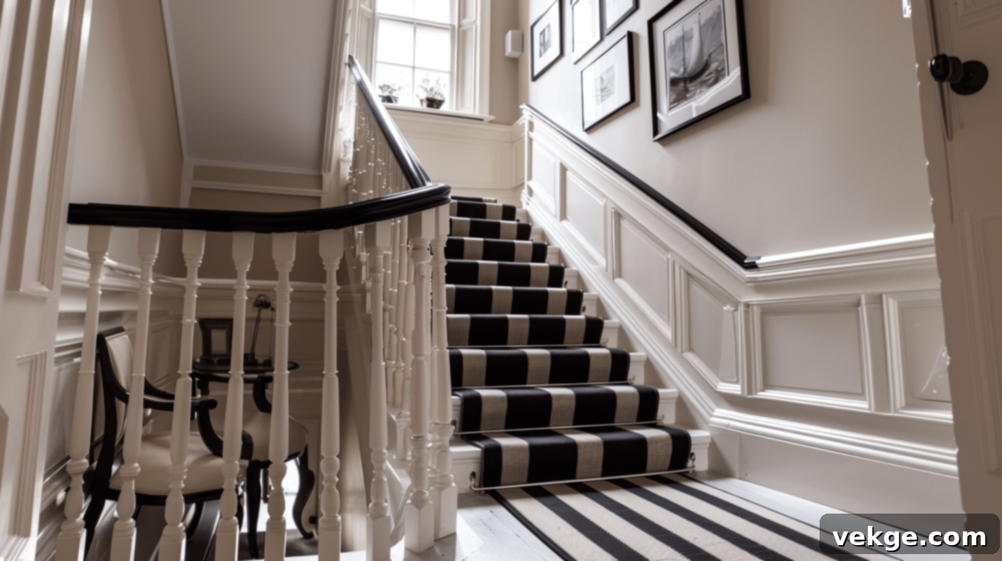 Black and White Striped Stair Runner