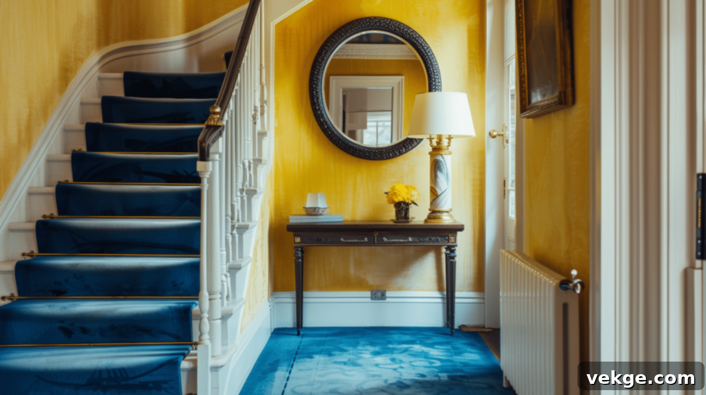 Solid Blue Plush Stair Runner