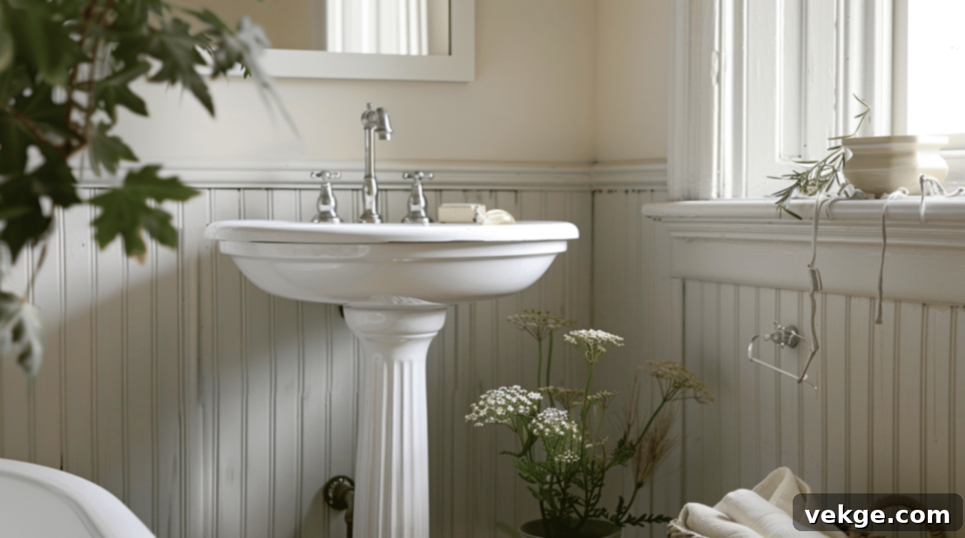 Pedestal Sink in a Cottage Bathroom