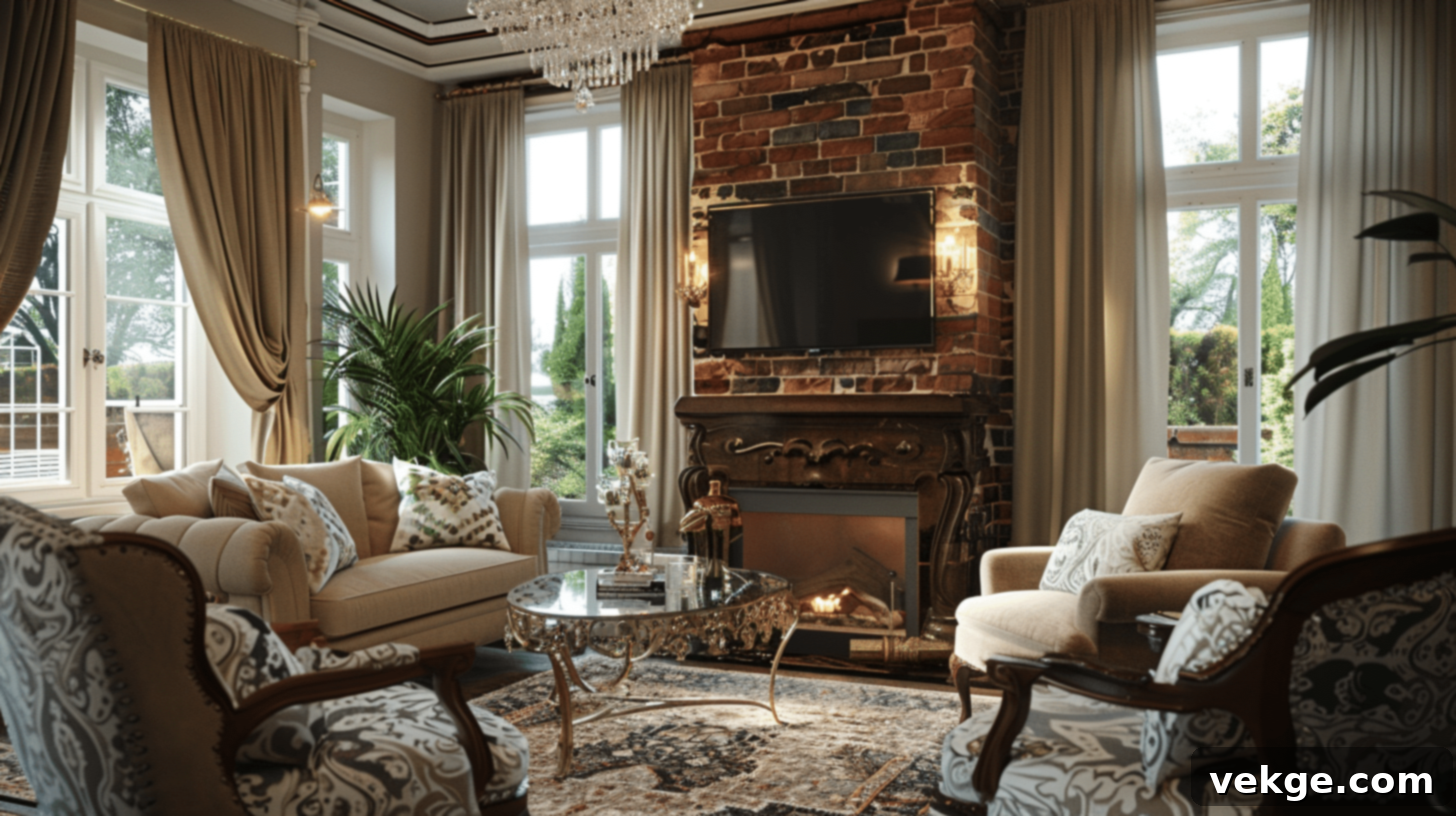 Reclaimed brick fireplace with mounted TV