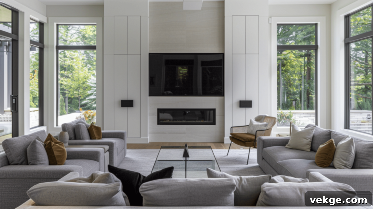 Overmantel with hidden TV for a minimalist living room