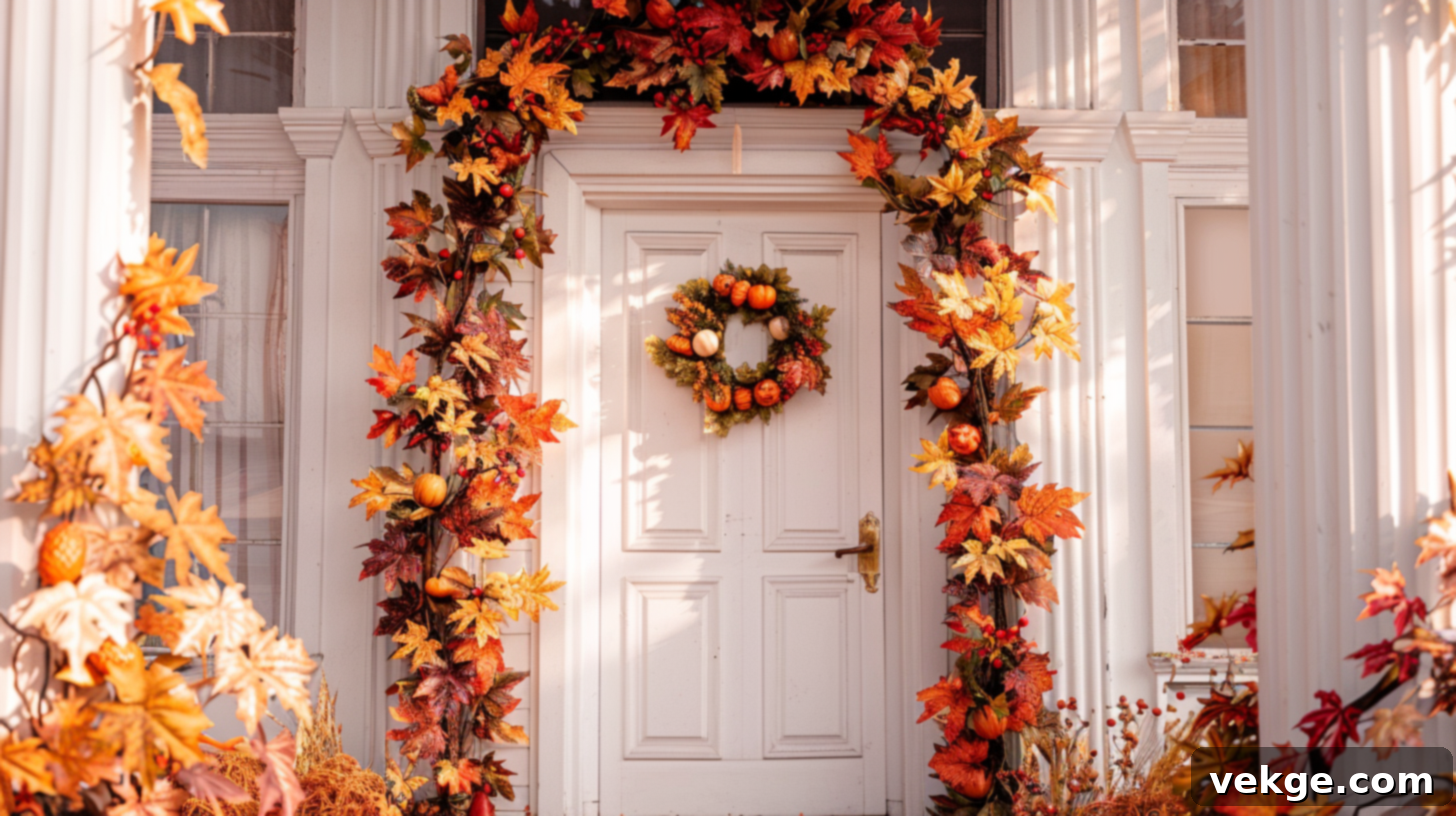 Harvest Season Porch Decor Ideas 13 Vibrant Fall Garland and Matching Wreath for Front Door Decoration