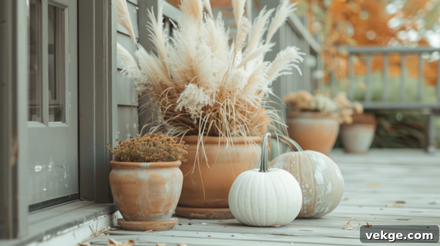 Harvest Season Porch Decor Ideas 28 Elegant Fall Porch Display with Tall Statuesque Grasses in Large Pots