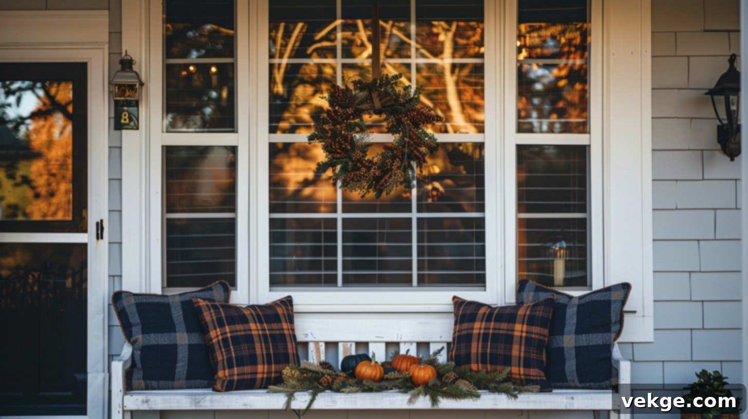 Harvest Season Porch Decor Ideas 29 Cozy Fall Porch Seating with Autumnal Cushions and Throw Blanket