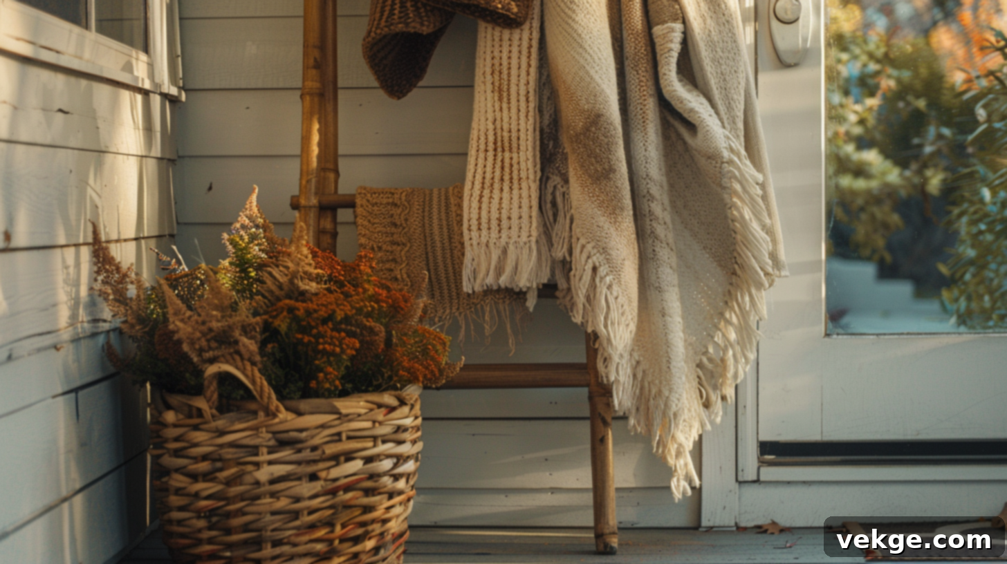 Harvest Season Porch Decor Ideas 36 Rustic Fall Porch with Vintage Wooden Ladder Display and Pumpkins