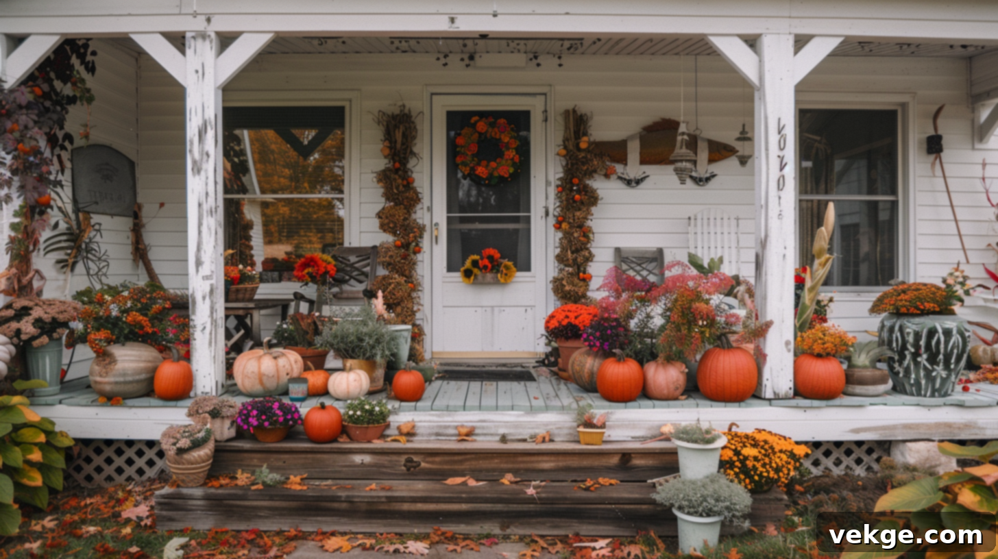 Harvest Season Porch Decor Ideas 4 Vibrant Colorful Pumpkin and Mum Cluster for Fall Porch Decor