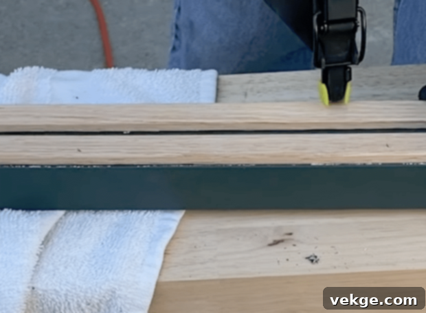 Fill any gaps and nail holes with paintable caulk and wood filler, then sand smooth.