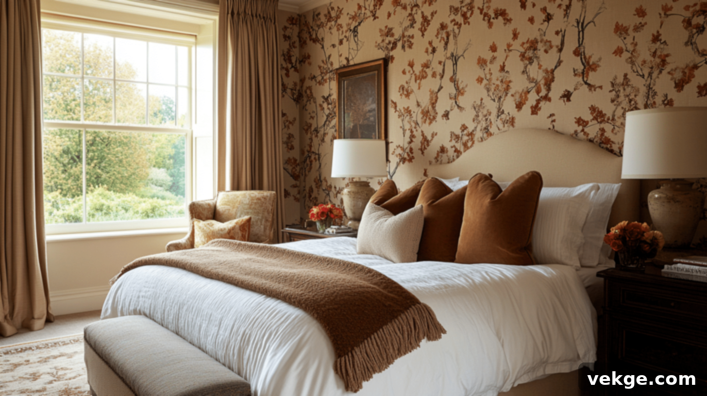 Brown Floral Wallpaper for Vintage Fall Bedroom