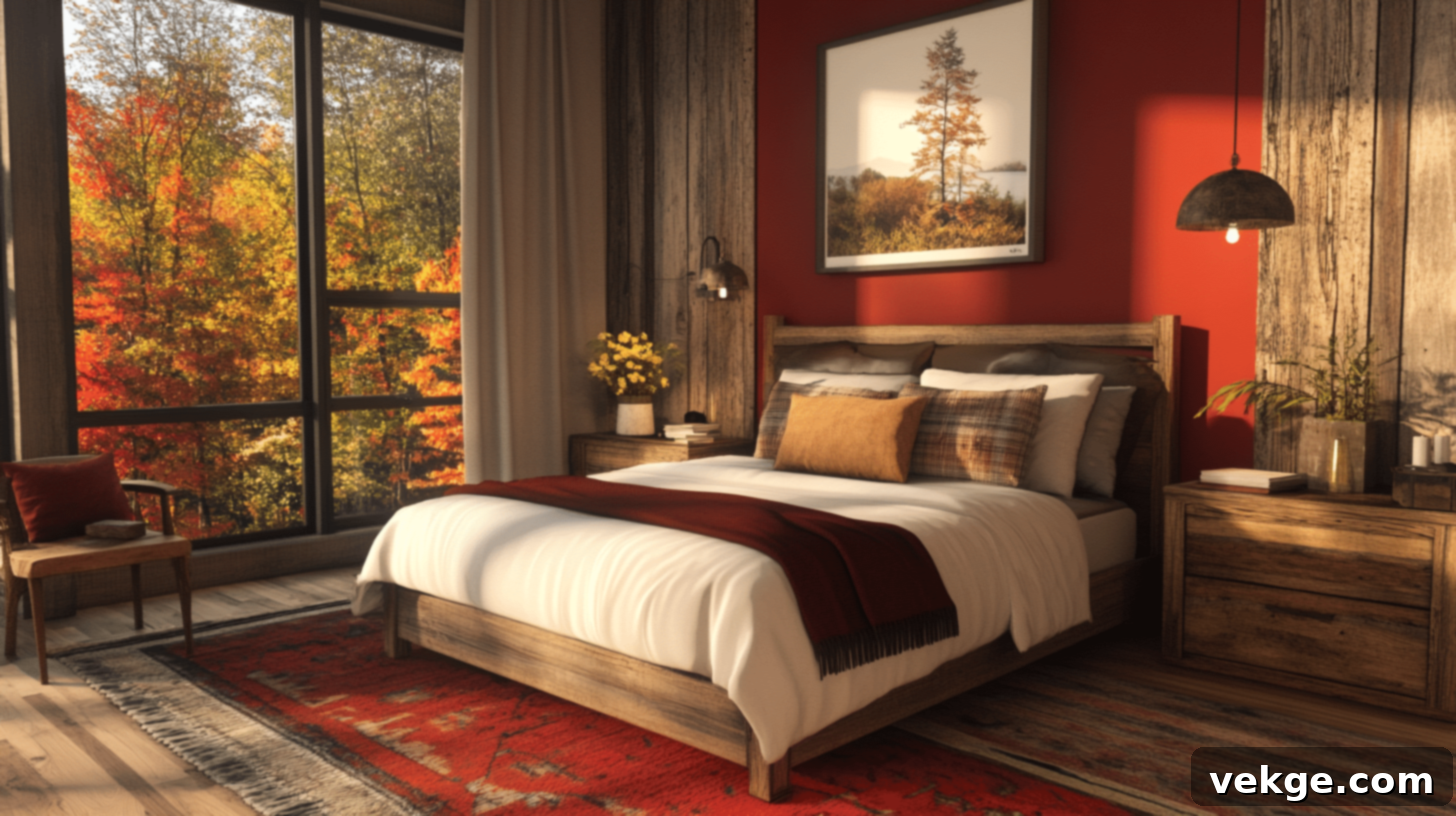 Rustic Red Accent Wall for a Bold Fall Bedroom