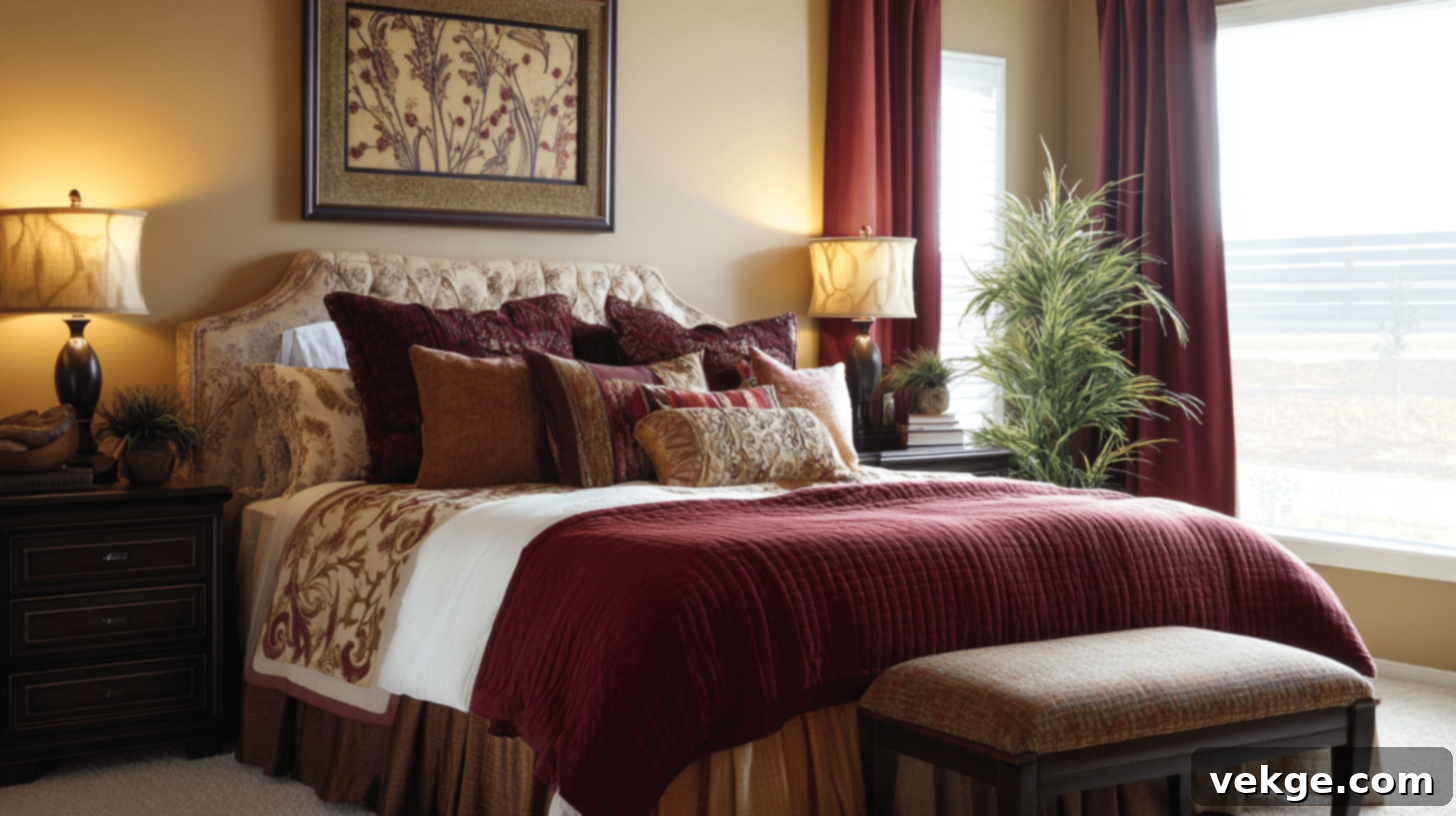 Maroon Light Brown White Color Palette for Fall Bedroom