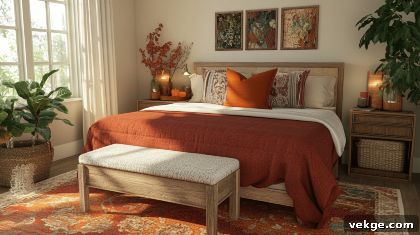 Wooden Bedside Bench for Functional Fall Bedroom