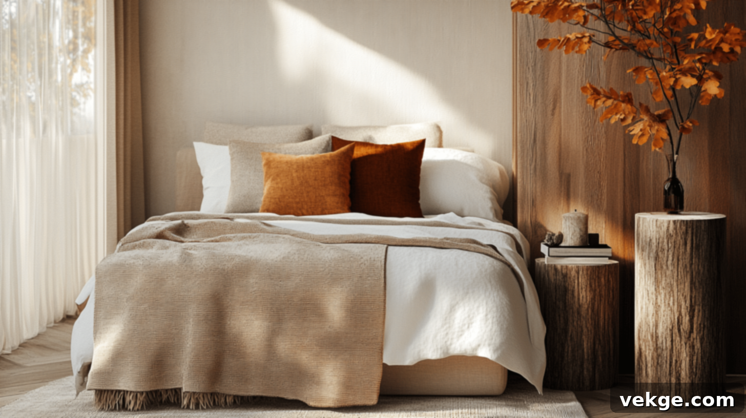 Natural Wooden Side Tables for a Warm Autumn Bedroom