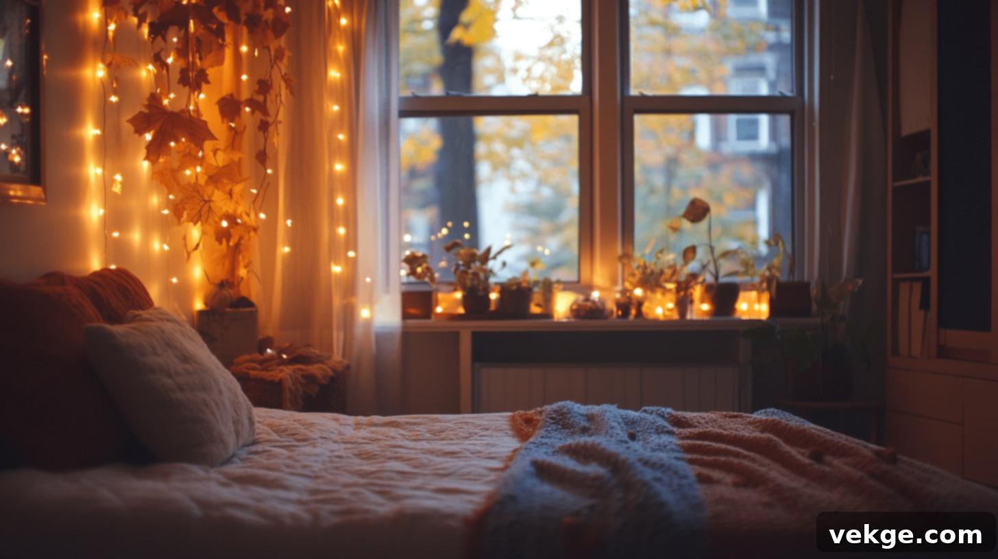 Fairy Lights by Window for Magical Fall Ambiance