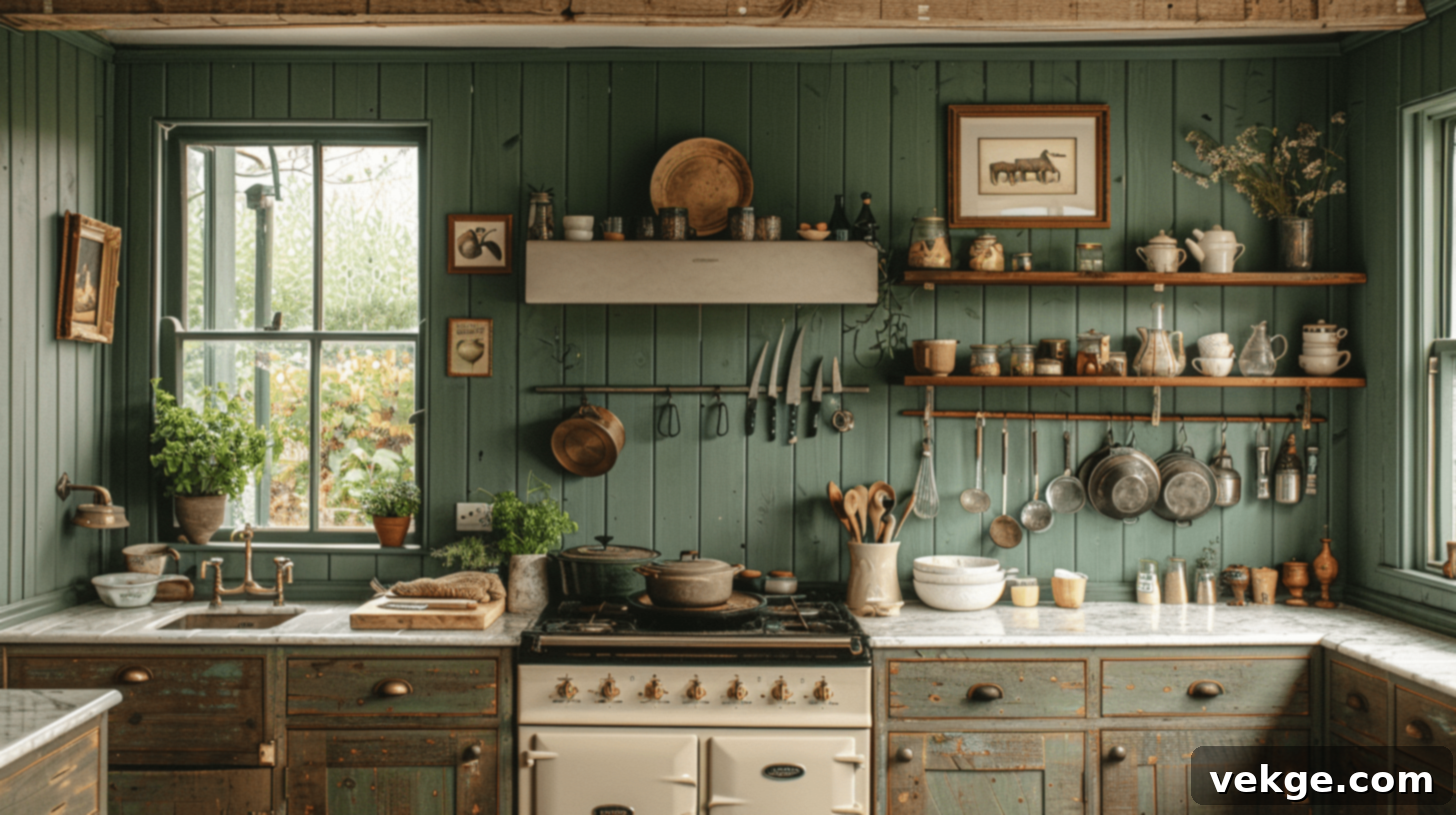 Vertical Hunter Green Shiplap Backsplash adding rustic charm to a kitchen