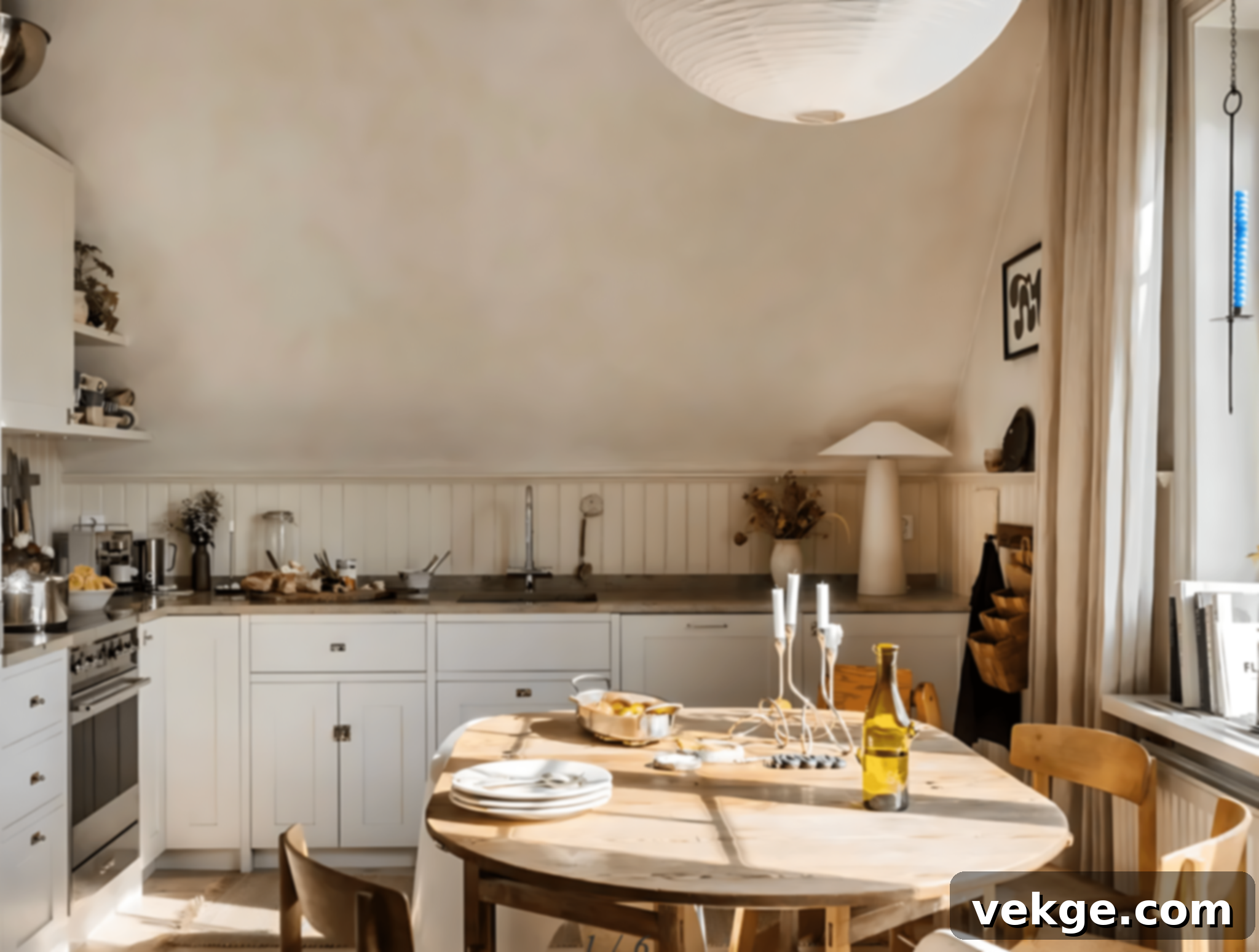 White Shiplap Underneath a Sloped Roof in a modern kitchen