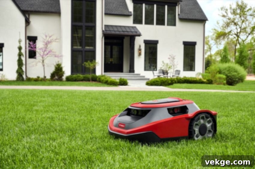 Eco-friendly robotic lawn mower silently trims grass