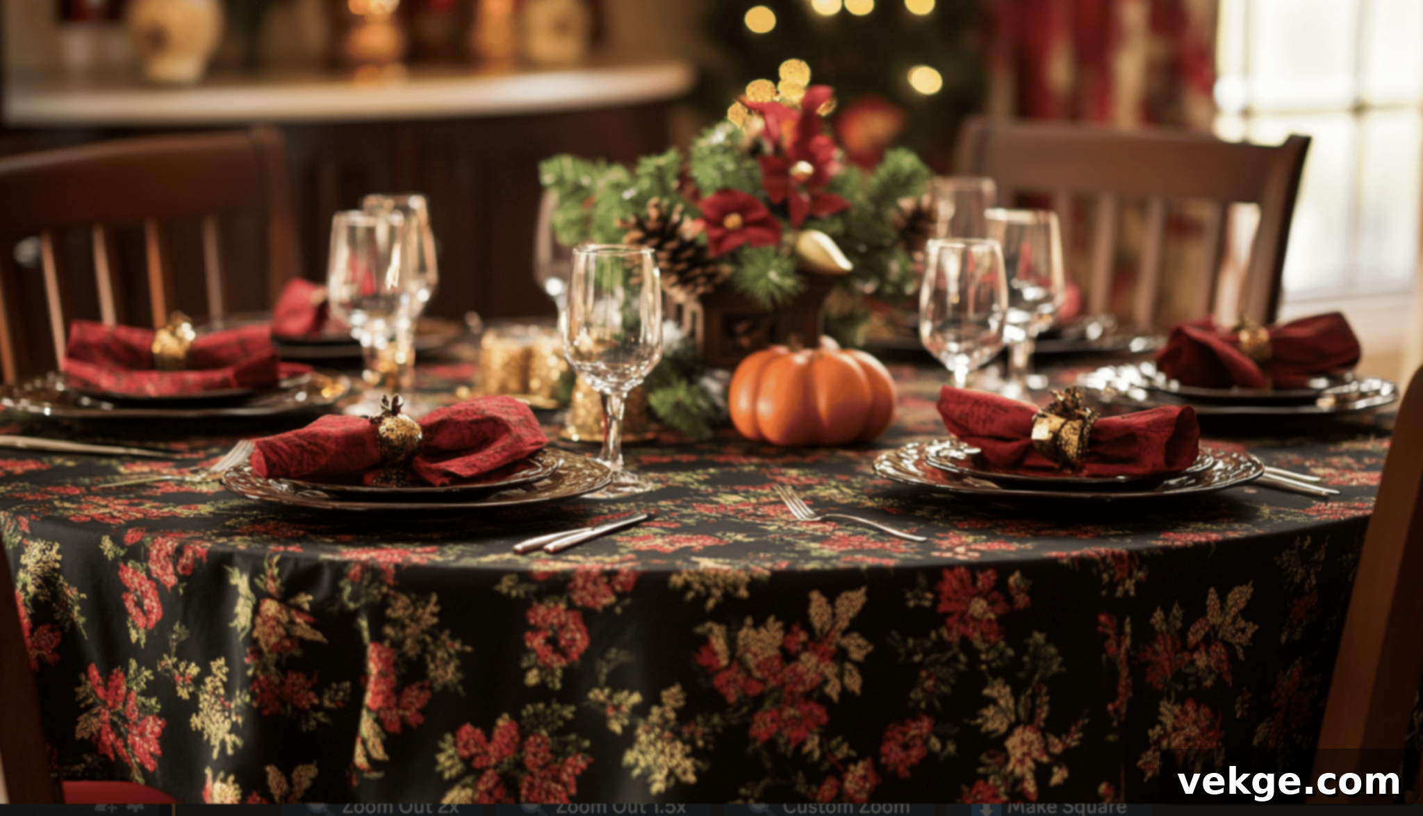 Holiday Festivities Round Tablecloth - Christmas Red/Green, Halloween Black/Orange