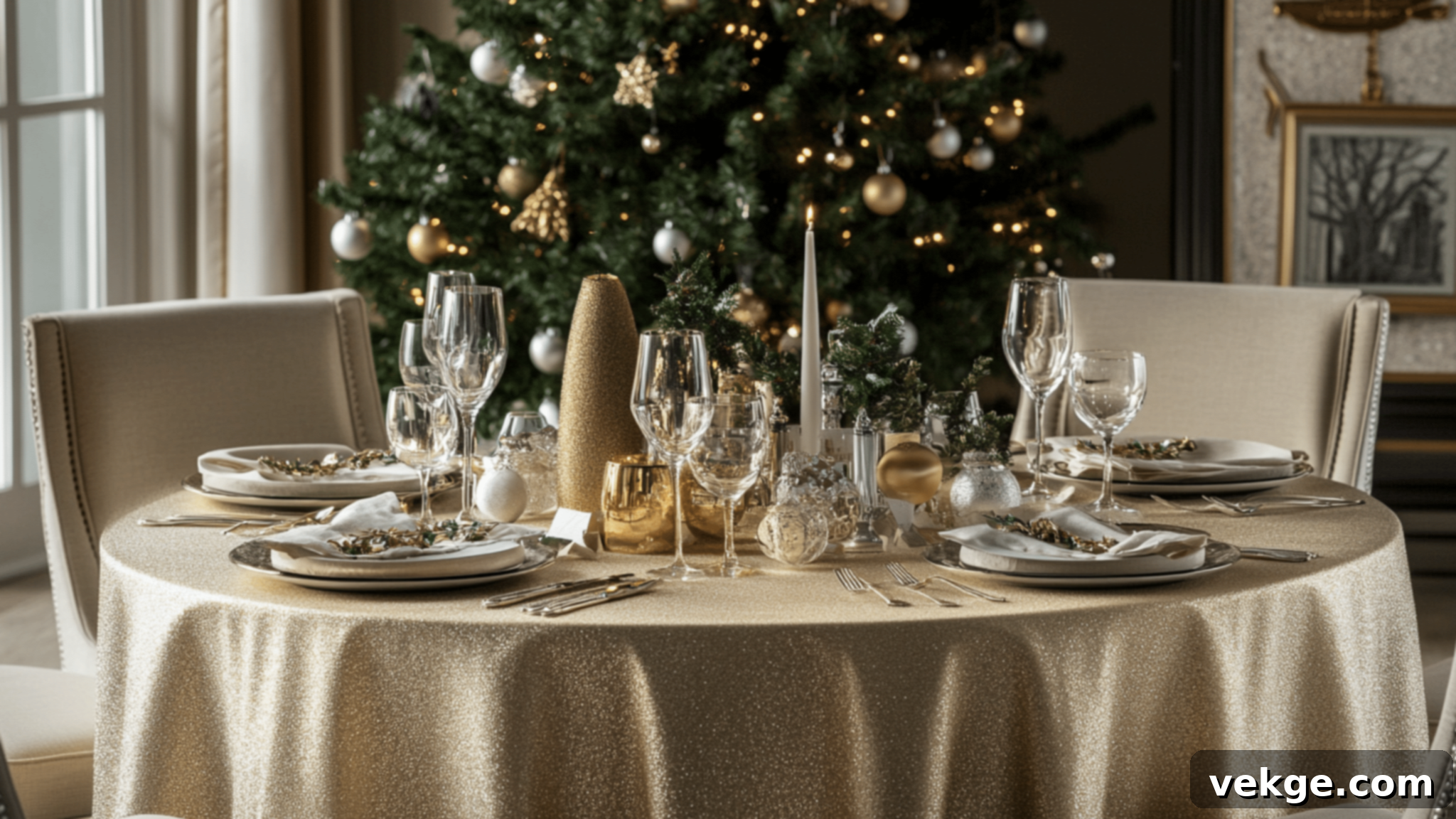 Metallic Accents Round Tablecloth - Gold or Silver for Glamorous Events