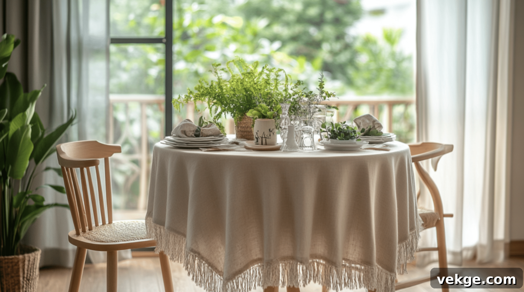 Fringed Edge Round Tablecloth - Retro and Textured
