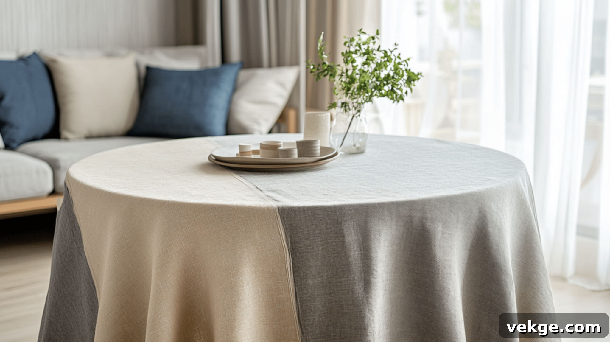 Monochromatic Theme Round Tablecloth - Cohesive and Sleek