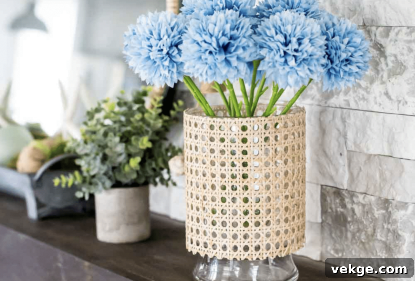 DIY Cane Wrapped Vase for Bohemian Home Decor