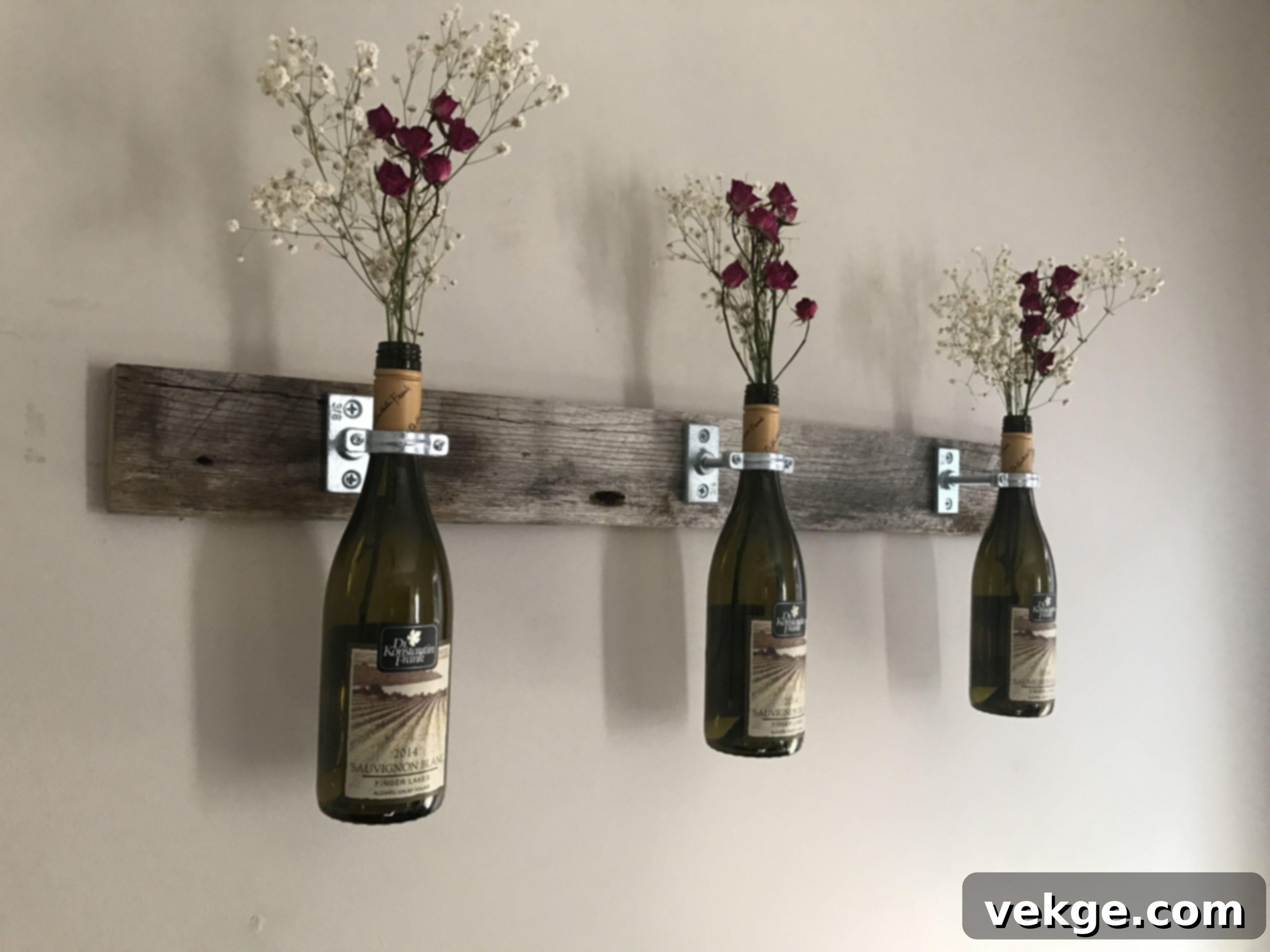 Wine Bottle Wall Vase with Copper Brackets