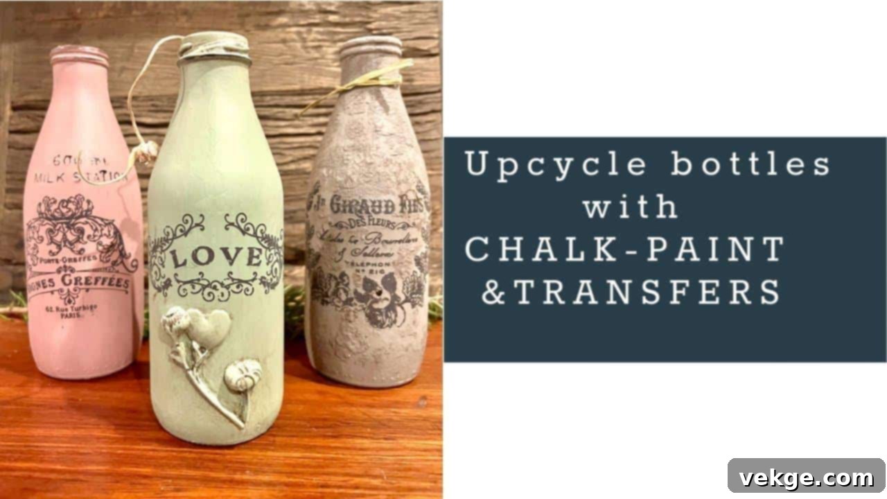 Chalk Painted Milk Bottles as Upcycled Vases